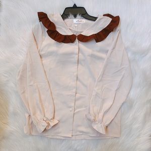 Nude Babydoll Blouse Dark Brown Frilled Collar